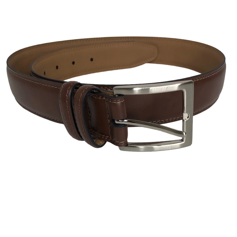 Beautiful Brown Leather Belt With Silver Buckle Size Small 30' - 32"